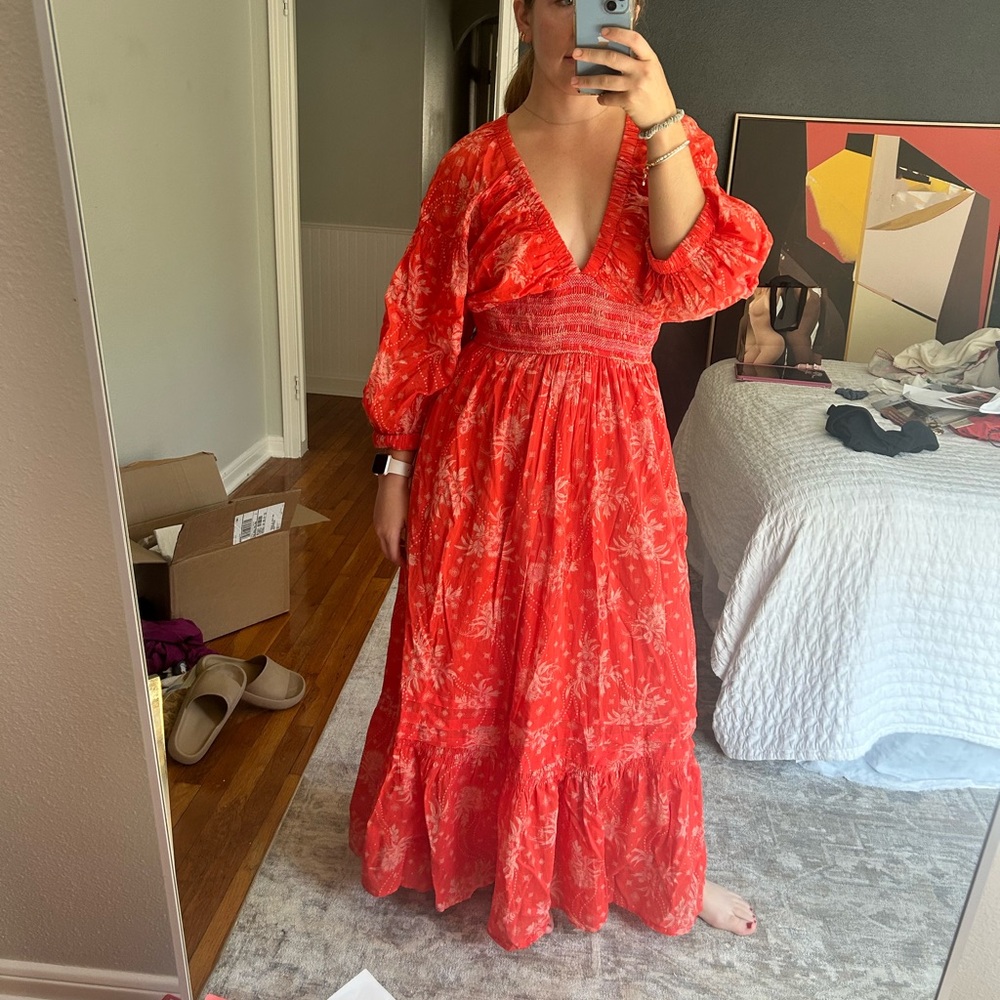 FREE PEOPLE Red Floral Maxi Dress - FALL DRESS